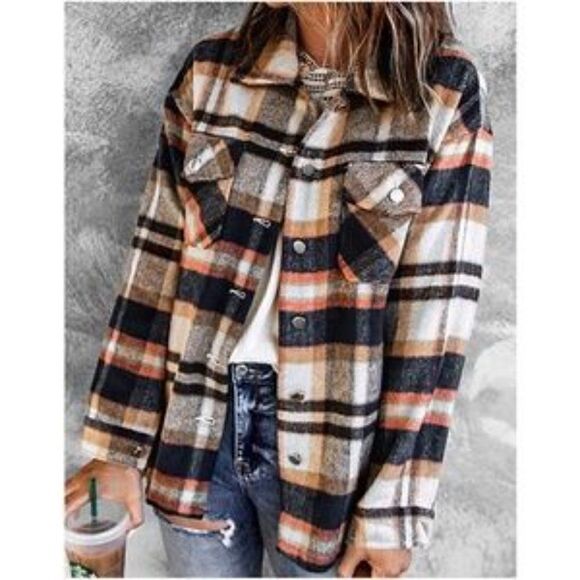 New Cozy Plaid Button up Pocket Jacket Shacket Shirt Top - Picture 3 of 6